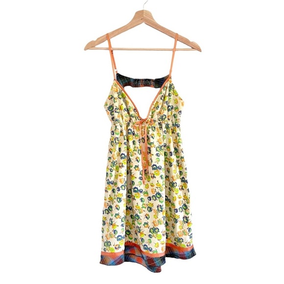 Free People Dresses & Skirts - Free People Floral Plaid Cutout Back Cotton Flannel Boho Cami Mini Dress Medium